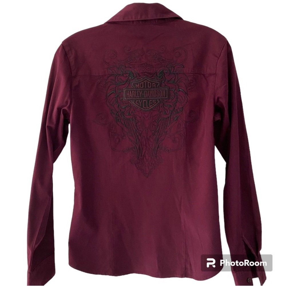 Harley Davidson Long Sleeve Button Up Burgundy Wine Color Shirt Stitched…